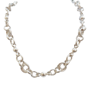 Cadena combinada argolllas y bolas en plata
