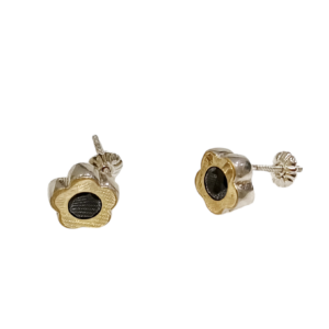 Caravanas Flor plata y oro con cubic negra