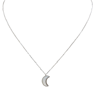 Cadena de plata con dije luna con nacar