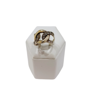 Anillo entrelazado plata y oro con circonias