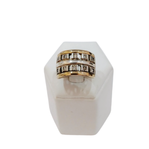 Anillo calado plata y oro con circonias