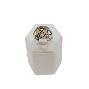 Anillo moño plata y oro con circonias