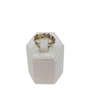 Anillo cruzado plata y oro con circonias