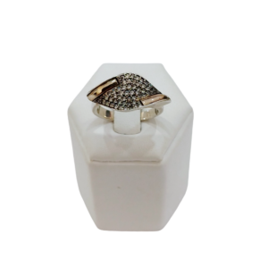 Anillo hoja plata y oro con circonias