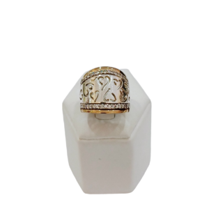Anillo bombe corazones plata y oro con circonias