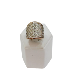 Anillo bombe ancho plata y oro con circonias