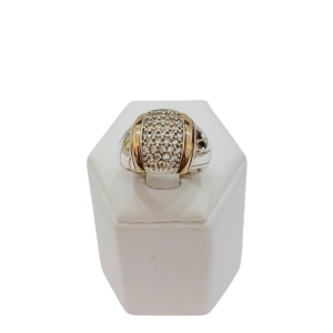 Anillo bombe plata y oro con circonias