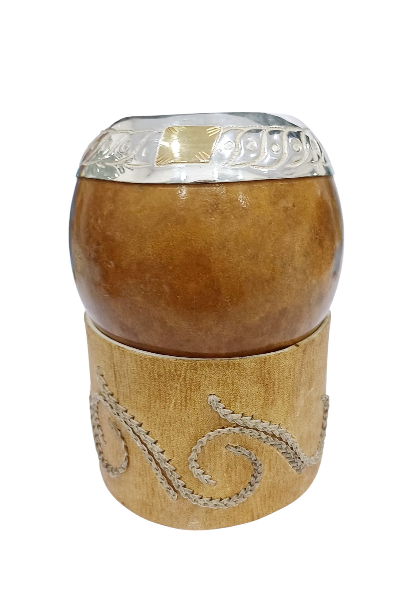 Mate de poro Modelo torpedo boquilla de plata y soporte de cuero - Imagen 2