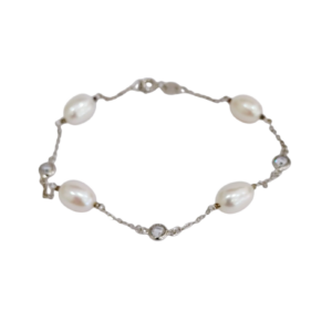 Pulsera de plata con perlas de rio y cubic