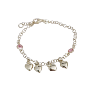 Pulsera de plata con dijes de corazon y cubic