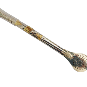 Bombilla de alpaca con tres apliques en bronce