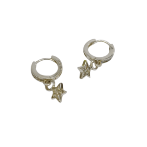 Aros de plata con circonias y dije de estrellas