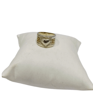 Anillo corazon plata y oro con circonias
