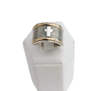 Anillo Cruz plata y oro ancho