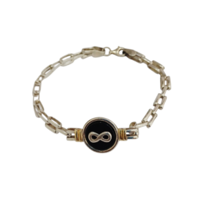 Pulsera plata y oro con dije Infinito Onix