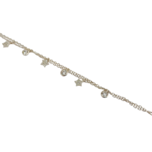 Pulsera doble en plata con dijes estrellas y punto luz