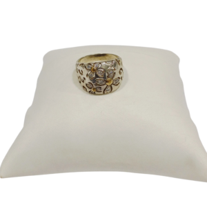 Anillo flores plata y oro con circonias
