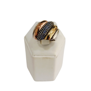 Anillo bombe plata y oro con circonias